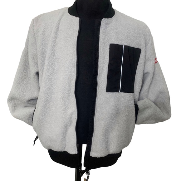 New Wuxly Canmore Bomber Jacket Grey Fleece Sz Large - Picture 4 of 9